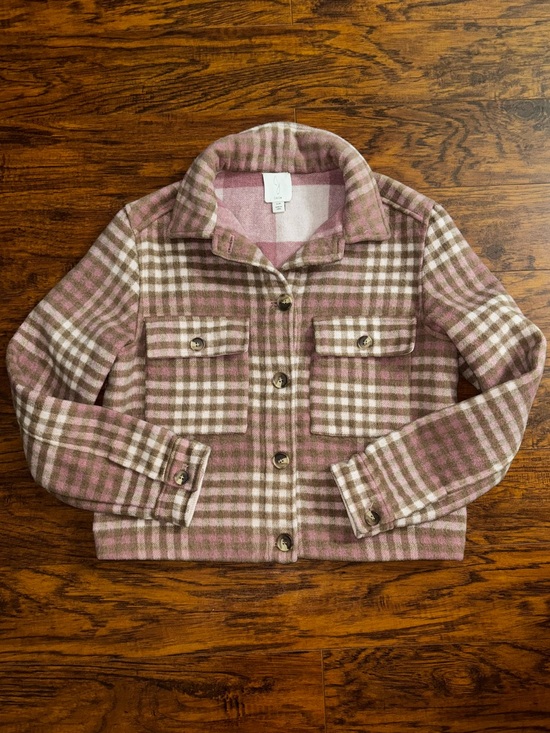 Joie Jackets & Blazers - Joie Shacket Pink Brown Plaid Button-Front Flannel Coat Shirt Jacket Wool Blend